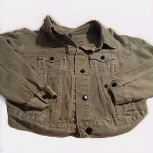 American Bazi Women's M Olive Green Denim Jacket High Low Hem Cropped